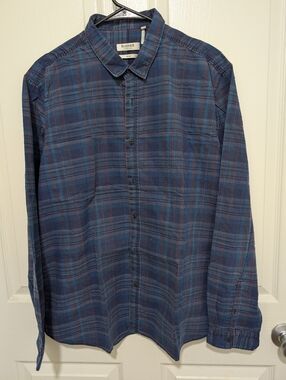 Blackberry Men's Slim Blue Plaid Button-Up Shirt Size 44 Cm